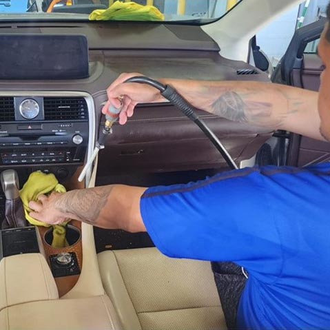 car interior being cleaned